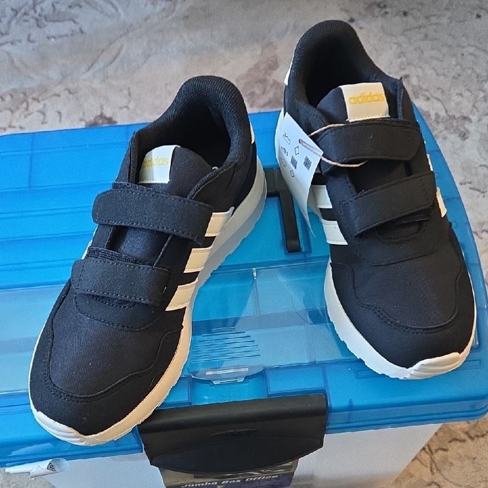 Adidas Kids Black Sneakers with White Stripes